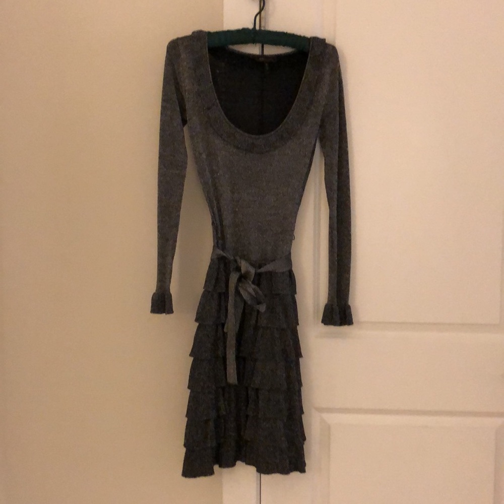 BCBG glitter ruffle long sleeve dress